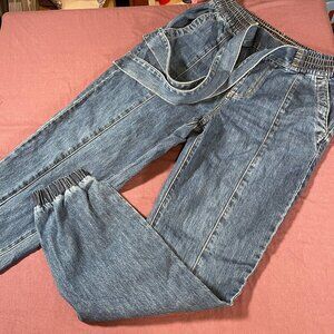 American Eagle Tie Belt Blue Jeans Elastic waist and on Bottom Of Legs - Size XS